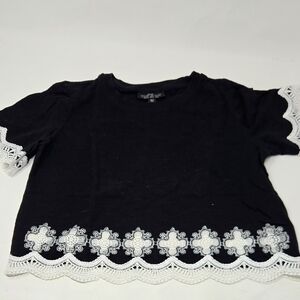 TOPSHOP pettite Black and White Lace Trim Women's Crop Top